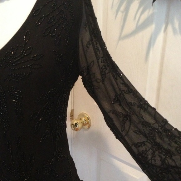 DressBarn Black beaded top w sheer beaded sleeves - Picture 2 of 6